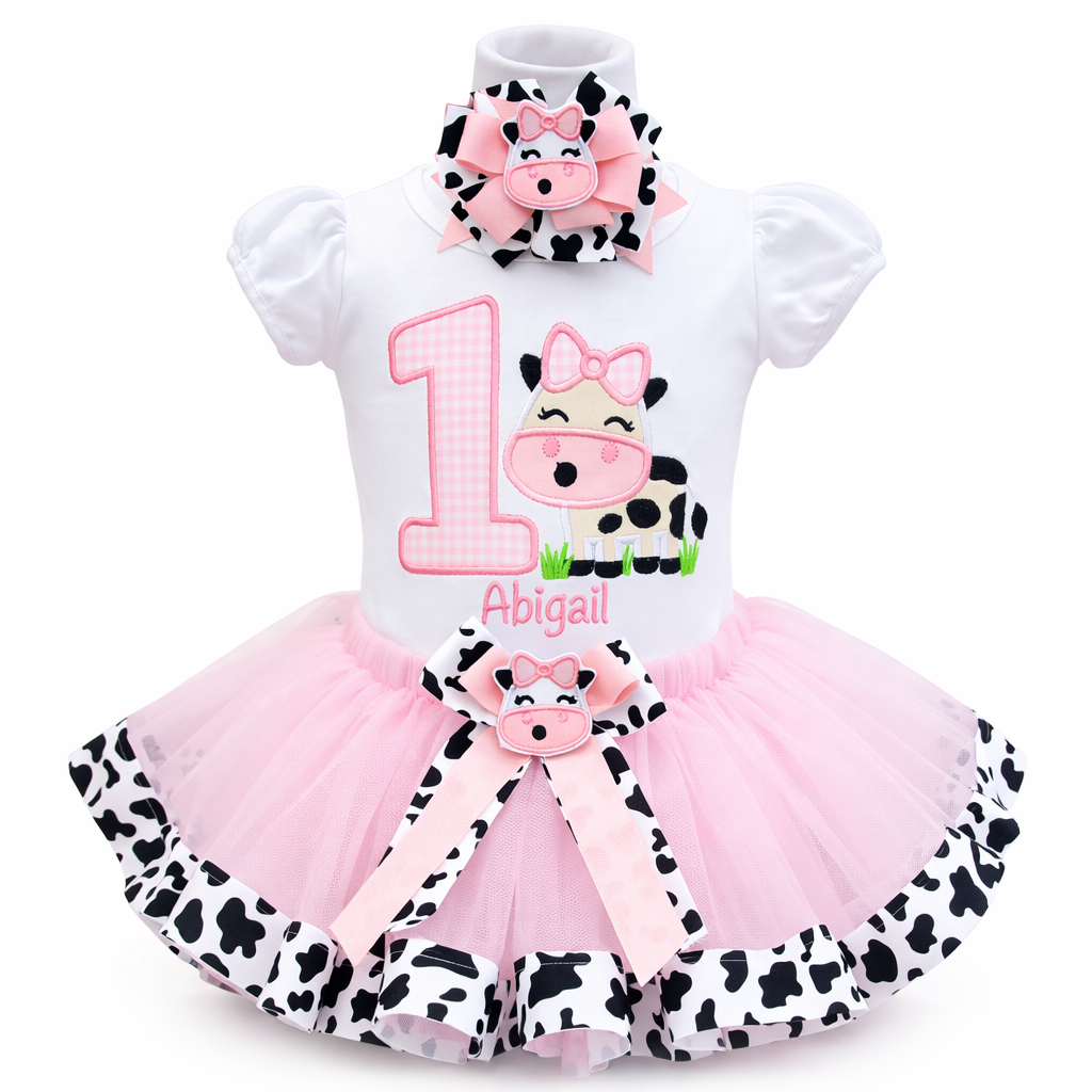 Personalized Pink Cow Birthday Tutu Outfit – Custom Age 1–5