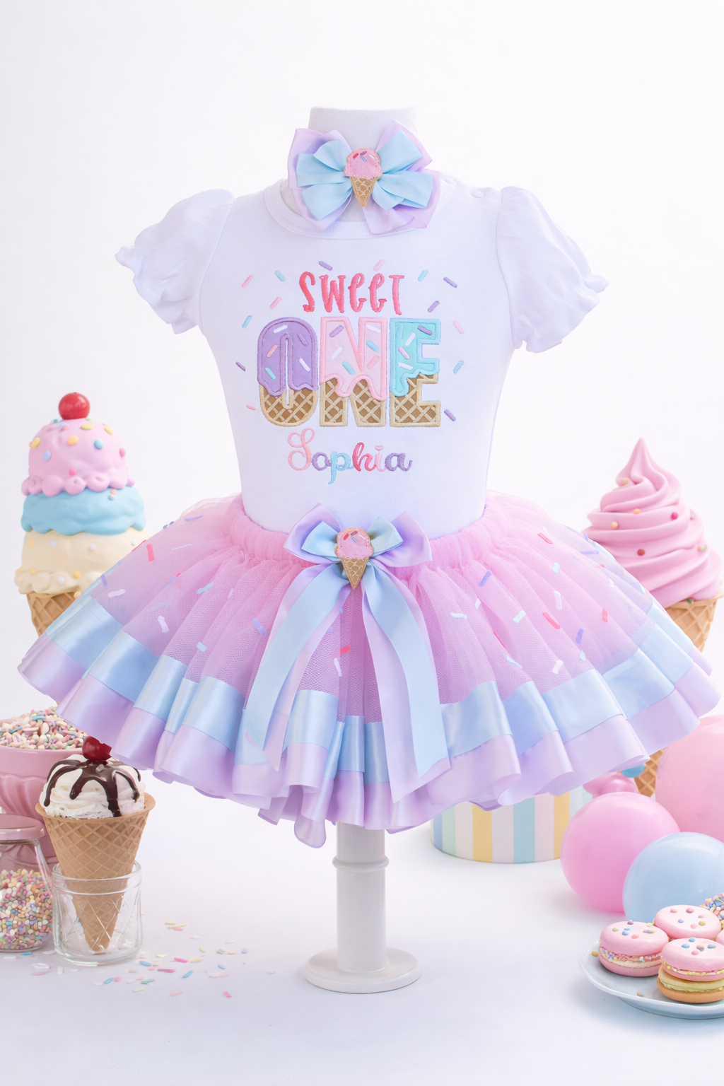 Personalized Sweet One Ice Cream Birthday Outfit – First Birthday Tutu Set