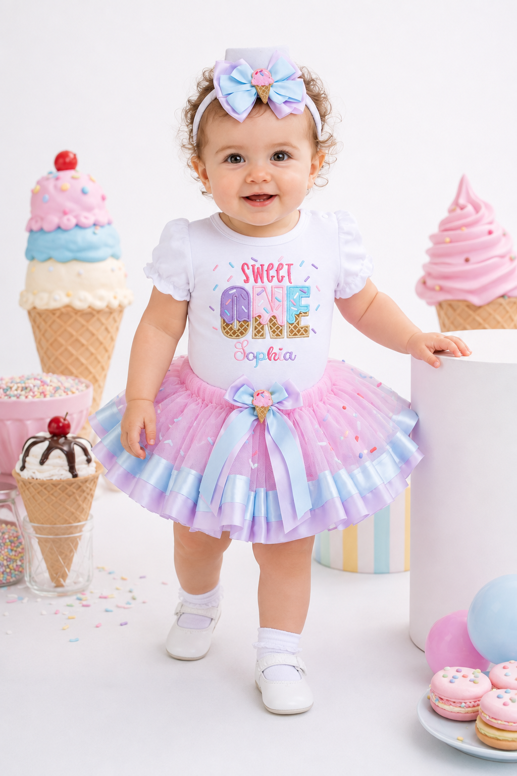 Personalized Sweet One Ice Cream Birthday Outfit – First Birthday Tutu Set