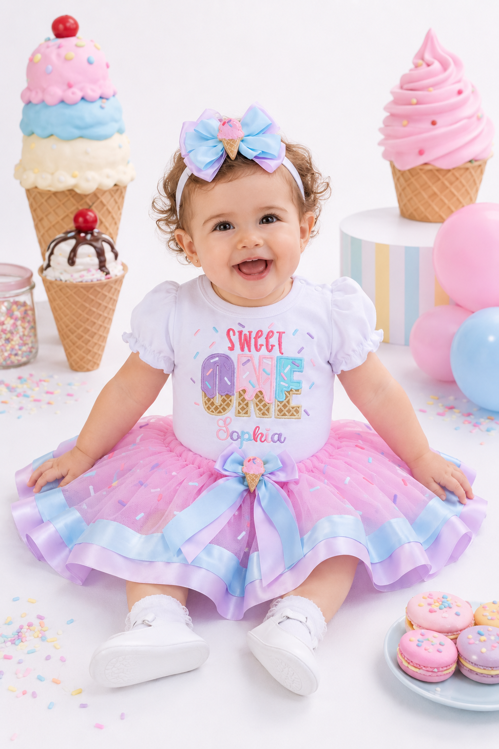 Personalized Sweet One Ice Cream Birthday Outfit – First Birthday Tutu Set