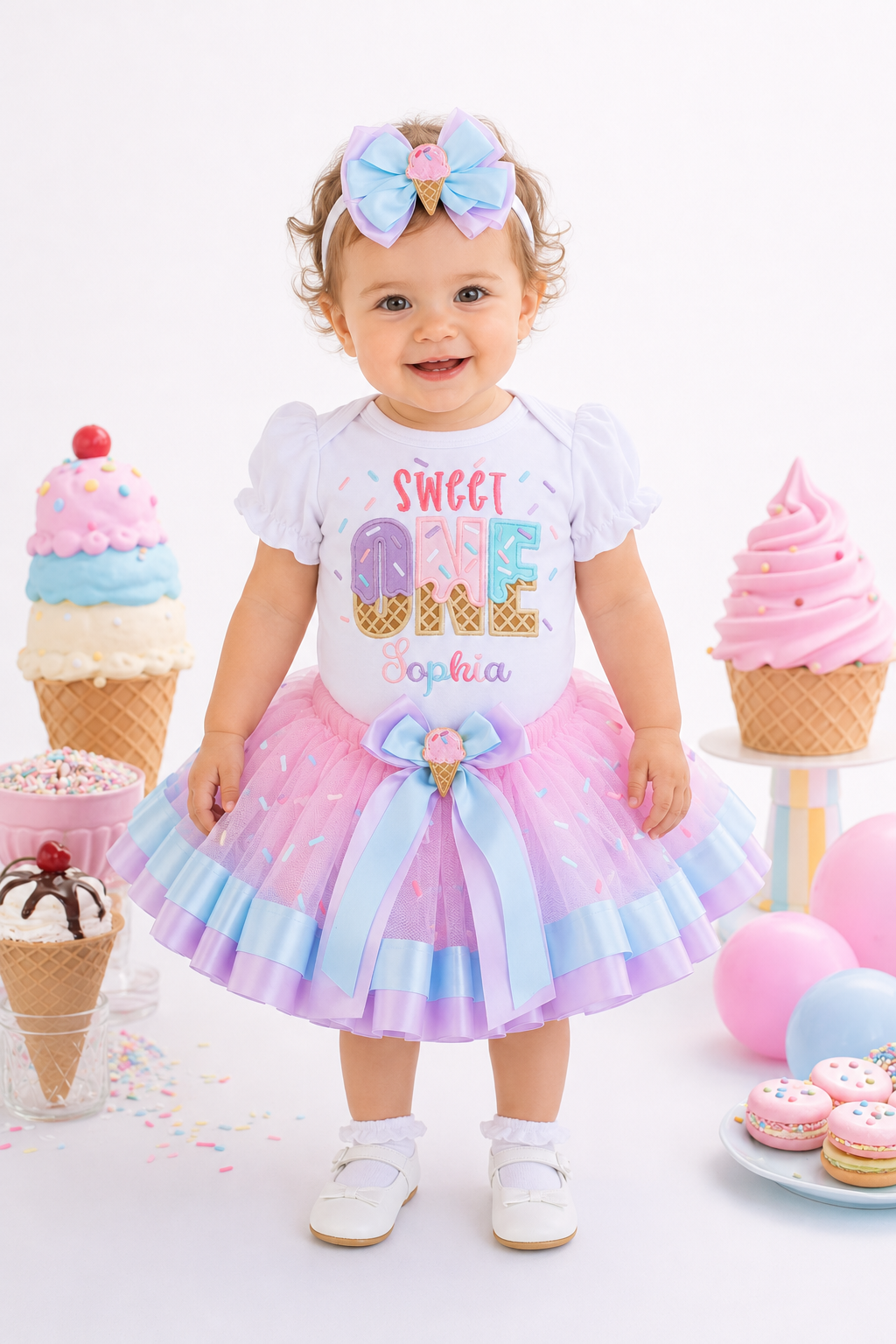 Personalized Sweet One Ice Cream Birthday Outfit – First Birthday Tutu Set