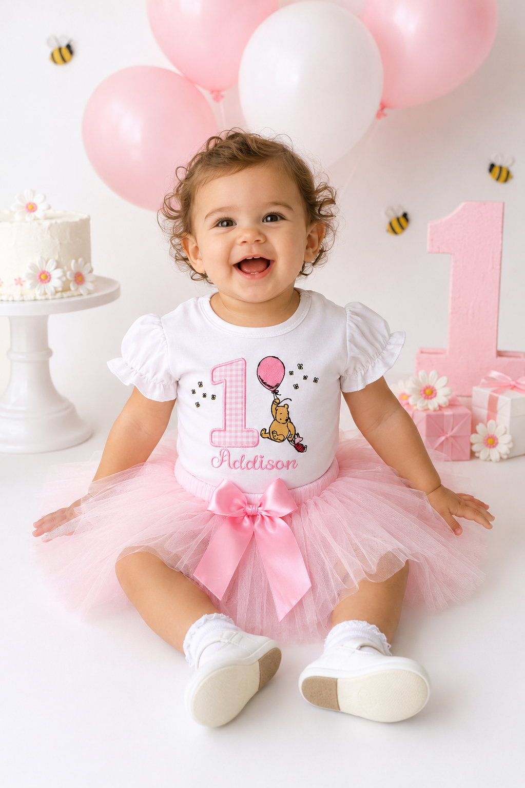 Personalized Pink Pooh  Bear Birthday Tutu Outfit – Custom Age, Sizes up to 5T