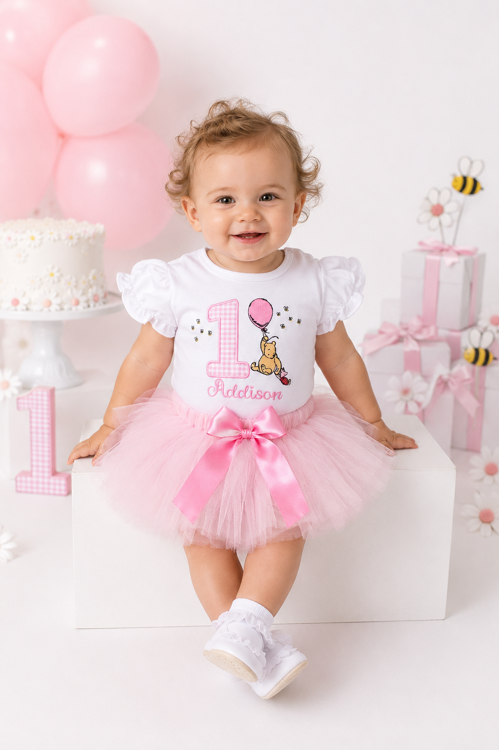 Personalized Pink Pooh  Bear Birthday Tutu Outfit – Custom Age, Sizes up to 5T