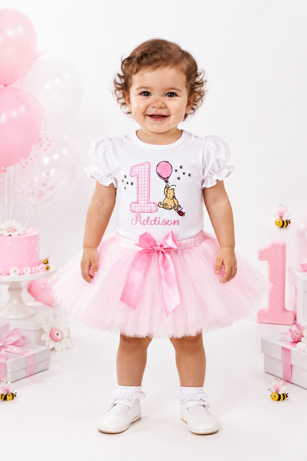 Personalized Pink Pooh  Bear Birthday Tutu Outfit – Custom Age, Sizes up to 5T