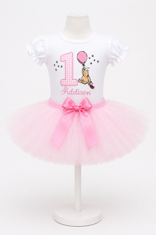 Personalized Pink Pooh  Bear Birthday Tutu Outfit – Custom Age, Sizes up to 5T