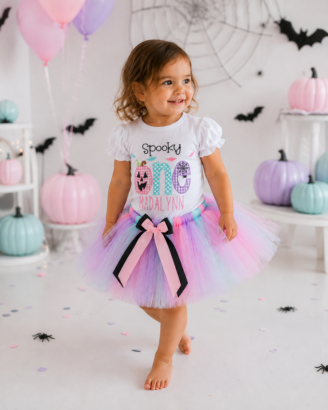 Personalized Spooky ONE Halloween Birthday Tutu Outfit – Pastel First Birthday Girl Outfit
