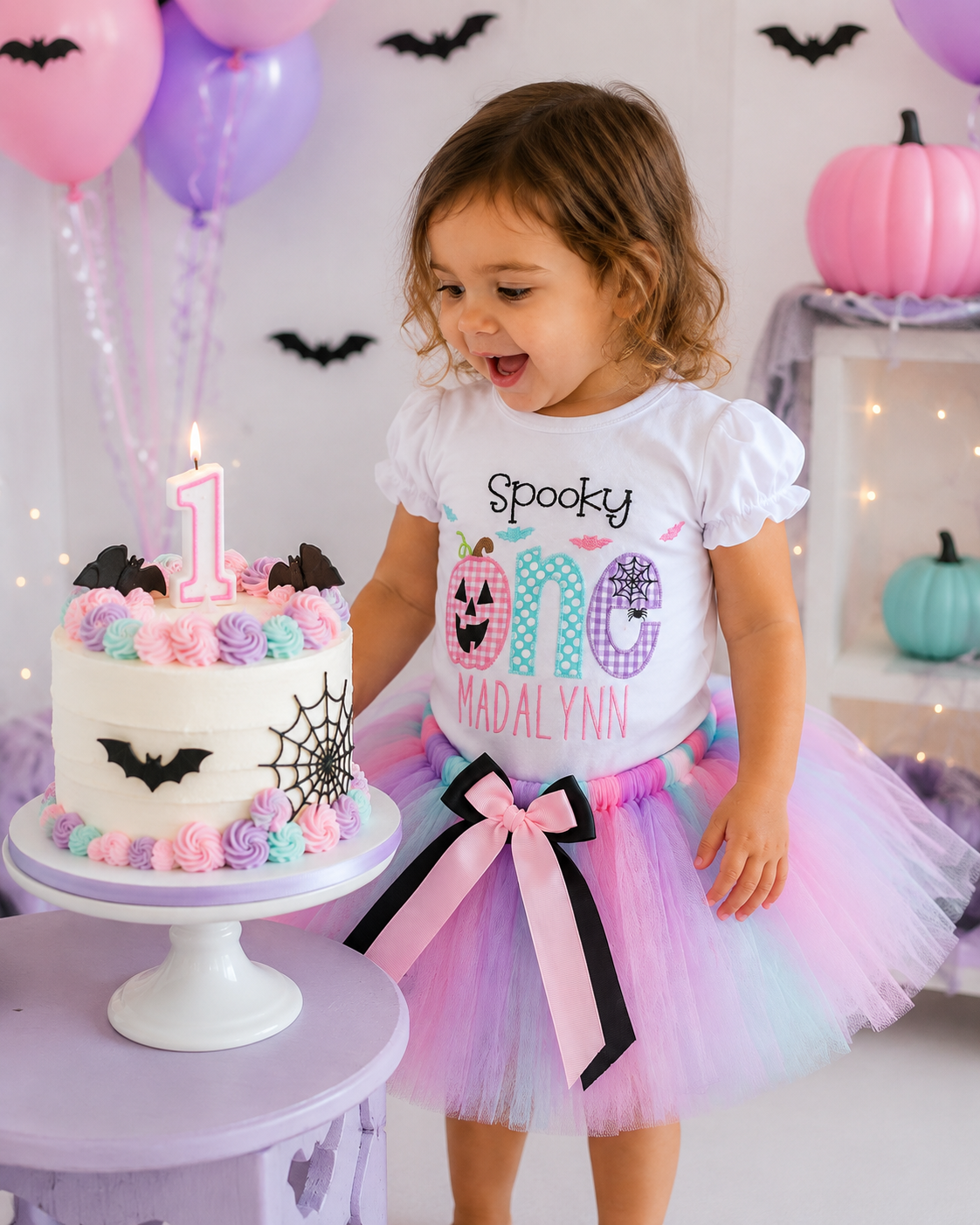 Personalized Spooky ONE Halloween Birthday Tutu Outfit – Pastel First Birthday Girl Outfit