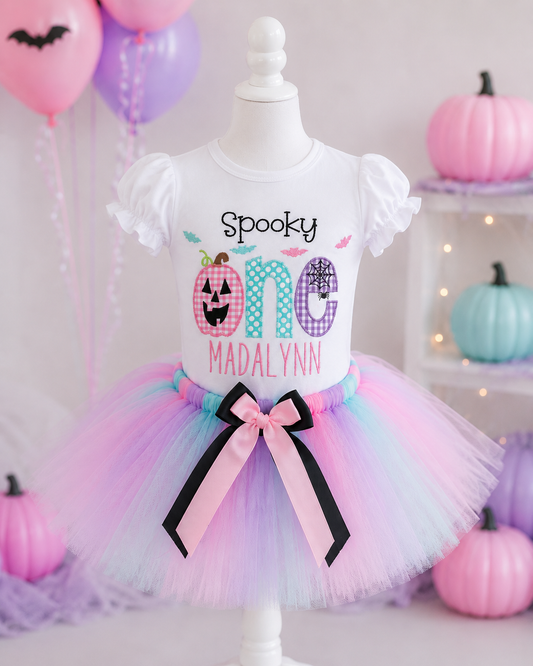 Personalized Spooky ONE Halloween Birthday Tutu Outfit – Pastel First Birthday Girl Outfit